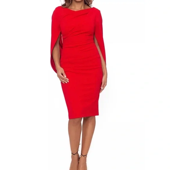 Betsy & Adam Elegant Red Cape Dress, Size 10 - Picture 4 of 9